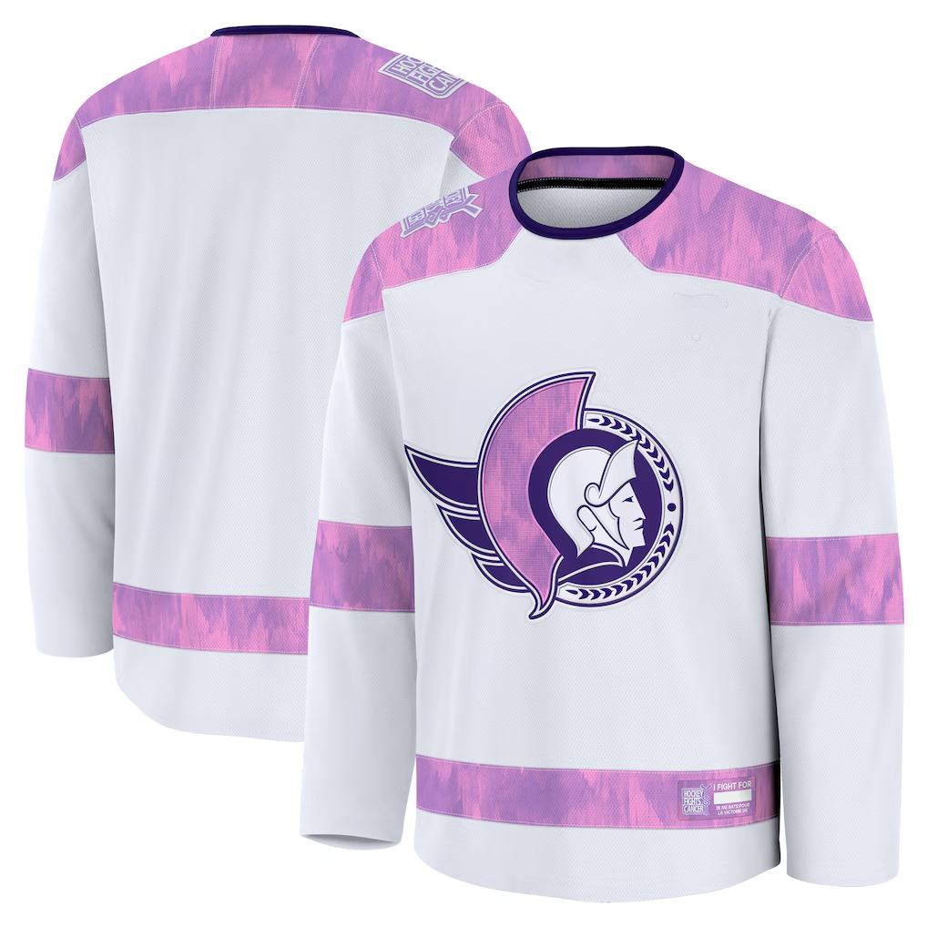 Yuxns O.Senators White 2024 Hockey Fights Cancer Practice Jerseys