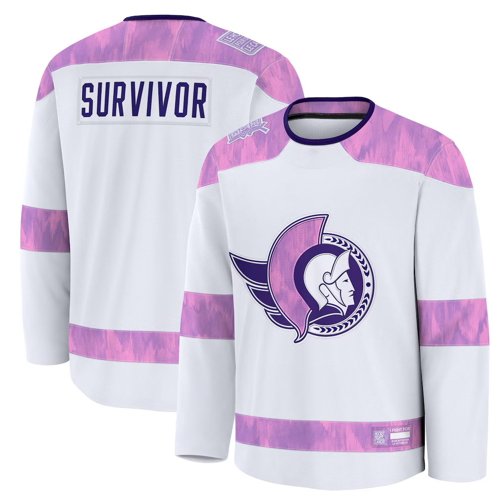 Yuxns O.Senators White Hockey Fights Cancer Survivor Practice Jerseys