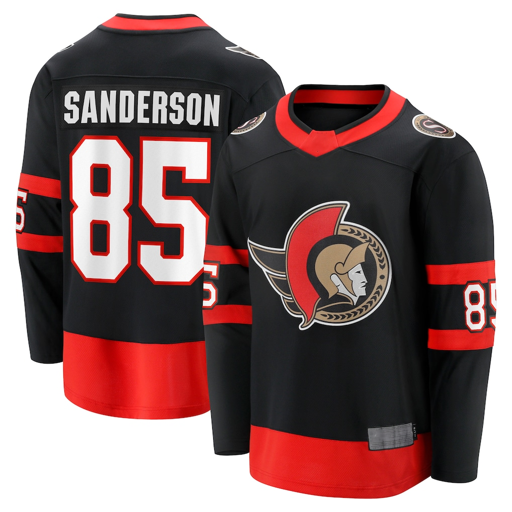 Yuxns O.Senators #85 Jake Sanderson Black Home Breakaway Jerseys