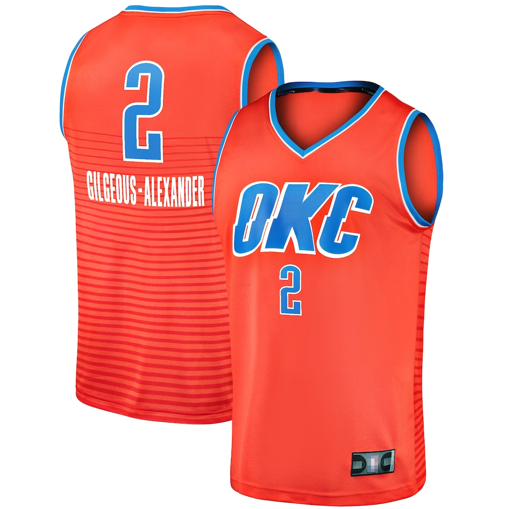 Yuxns OC.Thunder #2 Shai Gilgeous-Alexander Orange Fast Break Player Stitched Jerseys - Statement Edition