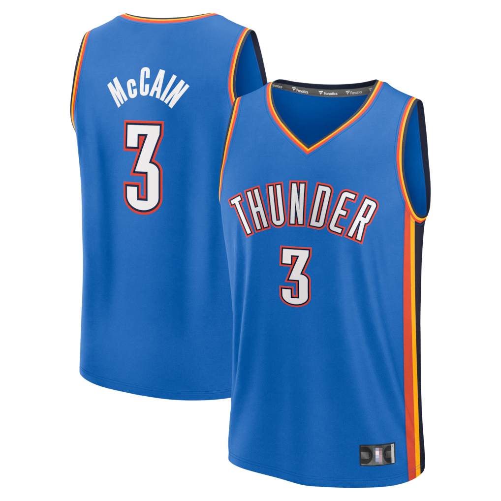 Yuxns OC.Thunder #3 Jared McCain Blue Fast Break Replica Stitched Jerseys - Icon Edition
