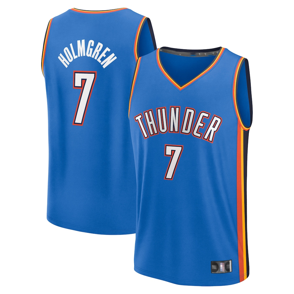 Yuxns OC.Thunder #7 Chet Holmgren Blue Fast Break Replica Player Stitched Jerseys - Icon Edition