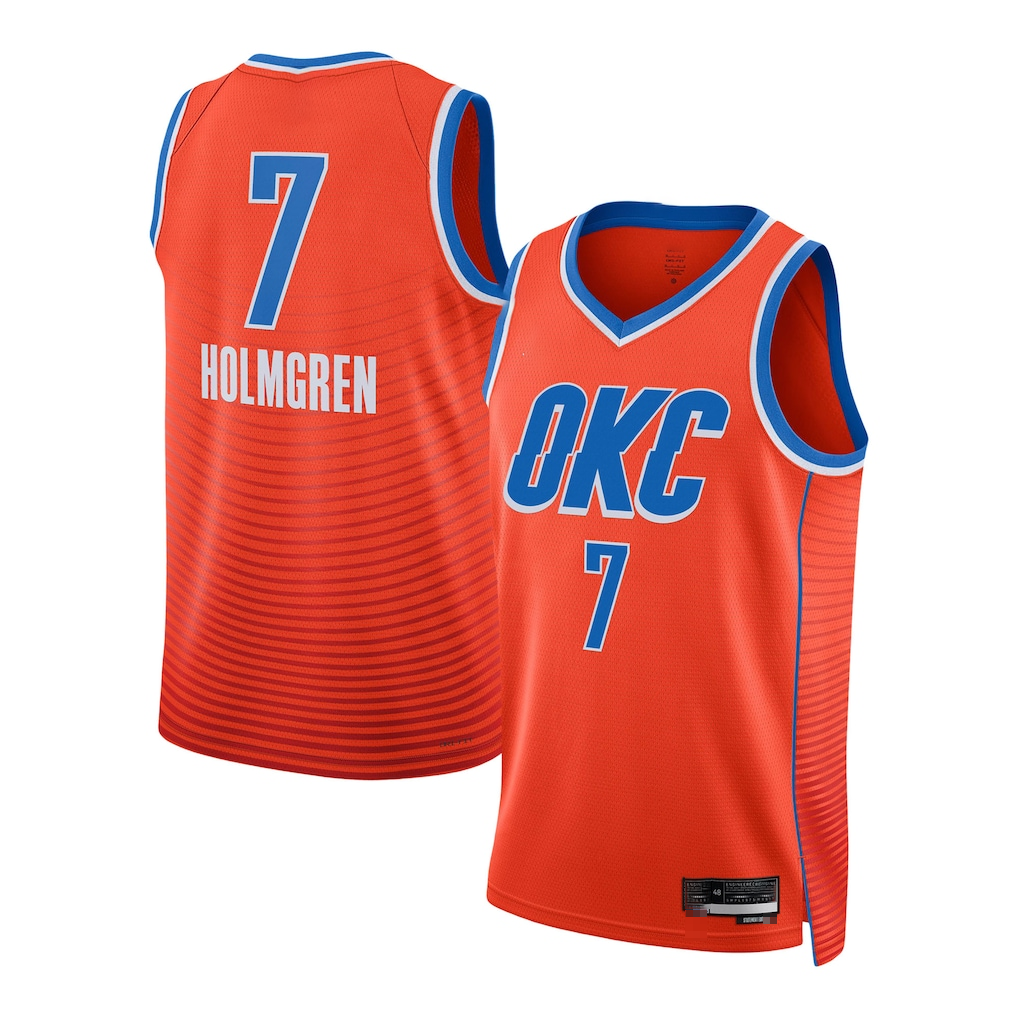 Yuxns OC.Thunder #7 Chet Holmgren Orange Swingman Stitched Jerseys - Statement Edition