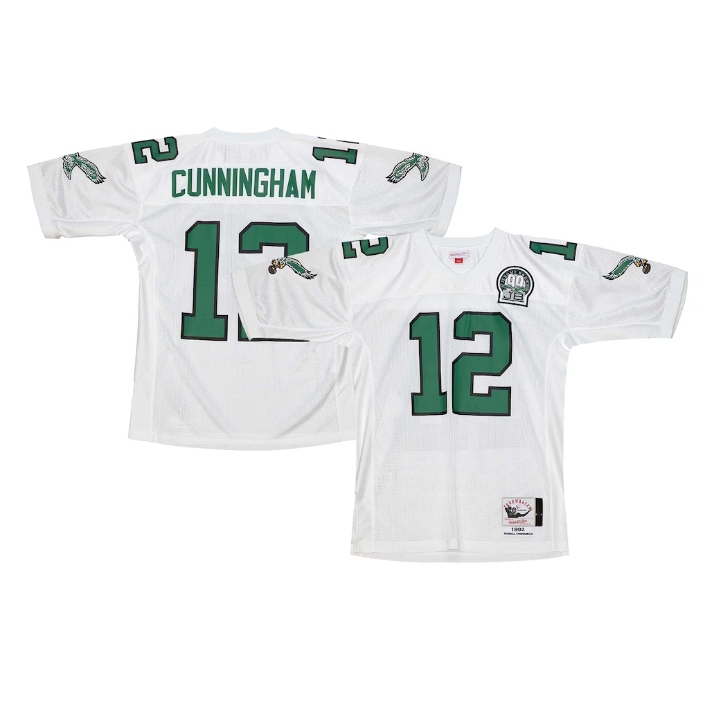 Yuxns P.Eagles 1992 #12 Randall Cunningham Mitchell & Ness White Authentic Throwback Retired Player Stitched Jerseys