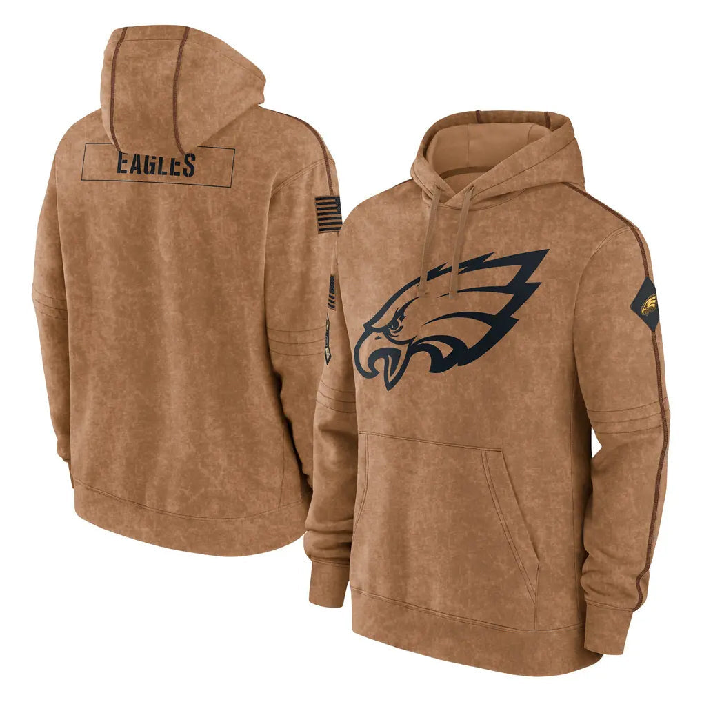 YuxnsP.Eagles Brown Salute to Service Pullover Hoodies Limited Game Blank Player Stitched Jerseys