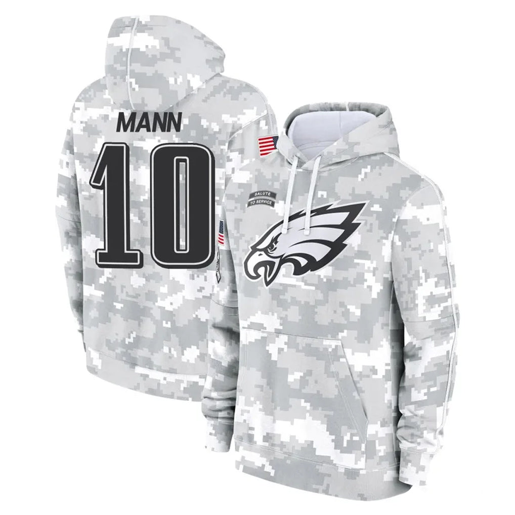 Yuxns P.Eagles #10 Braden Mann Player Arctic Camo Salute to Service Pullover Hoodies Limited Game Stitched Jerseys