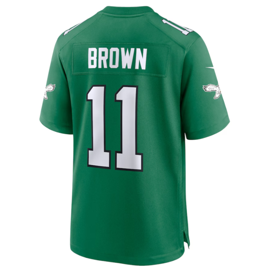 Yuxns P.Eagles #11 A.J. Brown Green Alternate Game Player Jersey Stitched American Stitched Jerseys