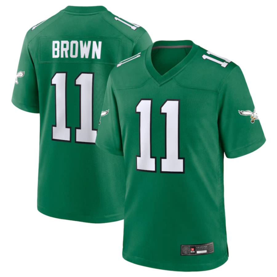 Yuxns P.Eagles #11 A.J. Brown Green Alternate Game Player Jersey Stitched American Stitched Jerseys