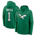 Yuxns P.Eagles #1 Jalen Hurts Player Green Pullover Hoodies Home Game Stitched Jerseys