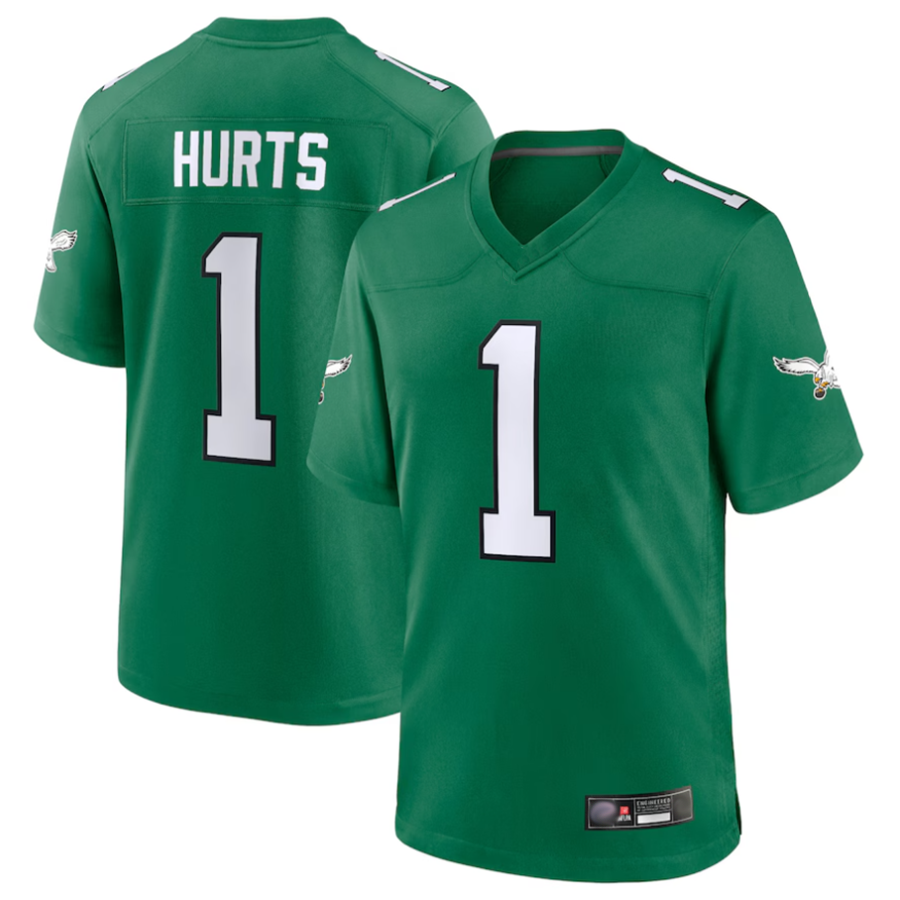 Yuxns P.Eagles #1 Jalen Hurts Player Kelly Green Game Baseball Stitched Jerseys