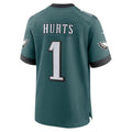 Yuxns P.Eagles #1 Jalen Hurts Player Midnight Green Home Game Stitched Jerseys