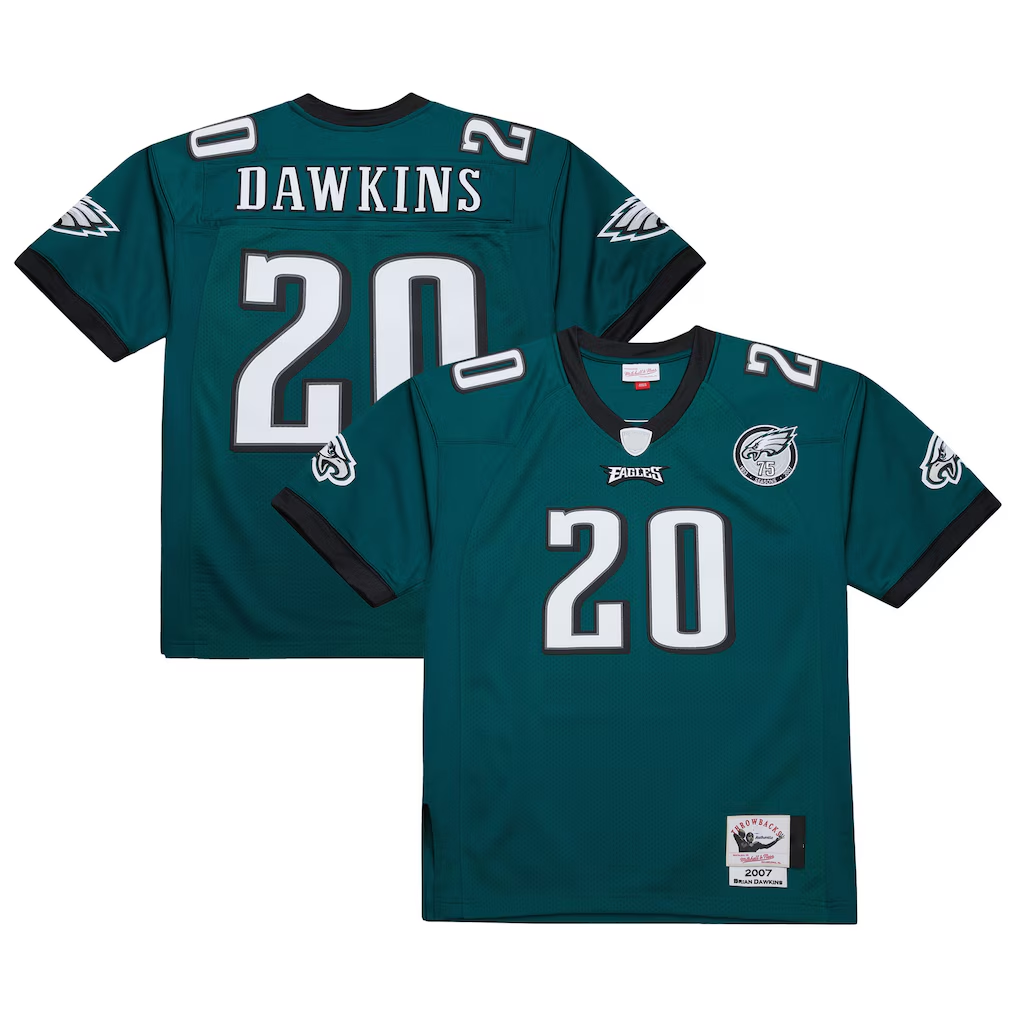 Yuxns P.Eagles #20 Brian Dawkins Mitchell & Ness Green 2007 Authentic Throwback Retired Player Stitched Jerseys