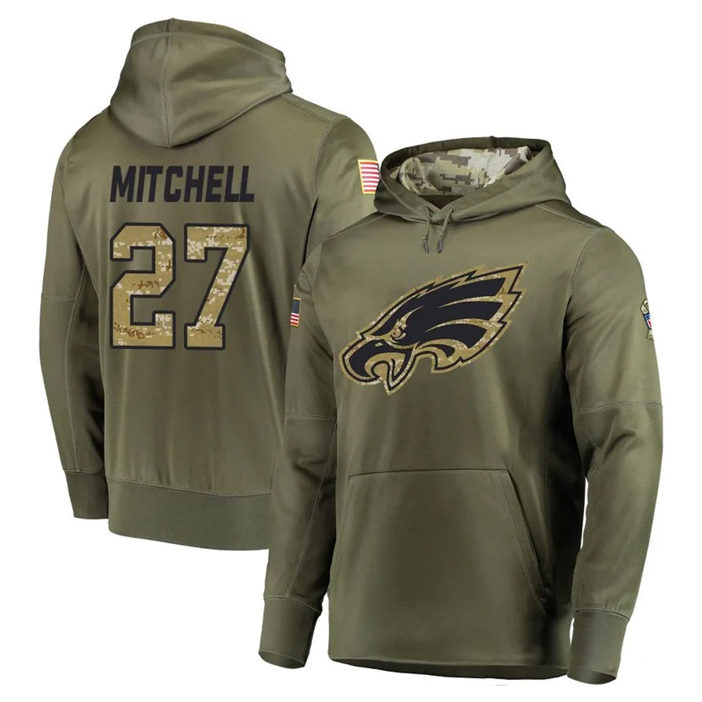Yuxns P.Eagles #27 Quinyon Mitchell Player Olive Salute to Service Pullover Hoodies Home Game Stitched Jerseys