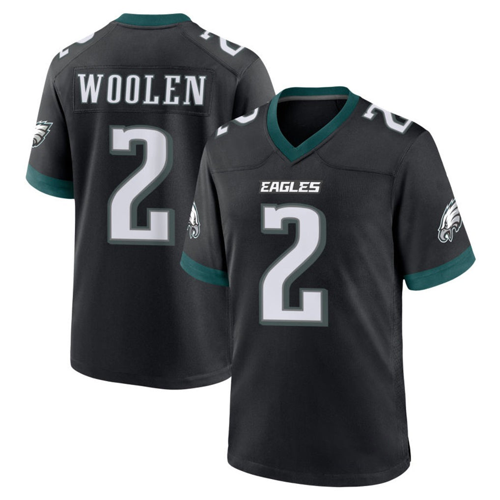Yuxns P.Eagles #2 Riq Woolen Player Black Game Home Stitched Jerseys