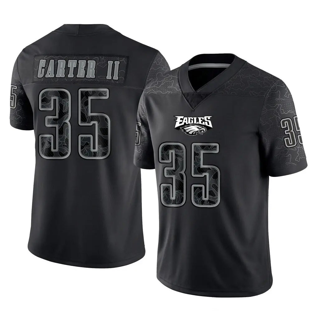 Yuxns P.Eagles #35 Michael Carter II Player Black Reflective Limited Home Game Stitched Jerseys