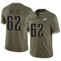 Yuxns P.Eagles #62 Jason Kelce Player Salute To Service Olive Stitched Jerseys