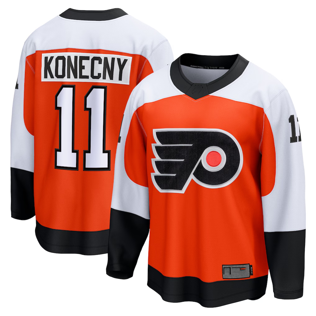 Yuxns P.Flyers #11 Travis Konecny Orange Home Breakaway Jerseys