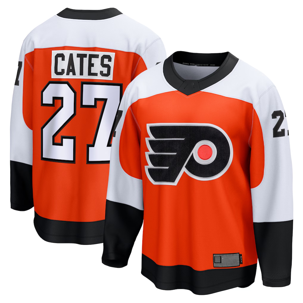 Yuxns P.Flyers #27 Noah Cates Orange Home Breakaway Jerseys