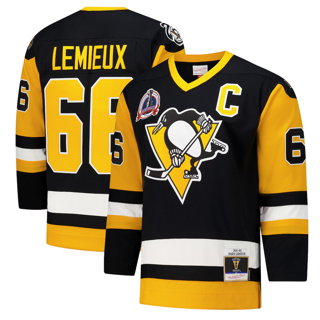 Yuxns P.Penguins #66 Mario Lemieux Black 1991?92 Power Play Jerseys