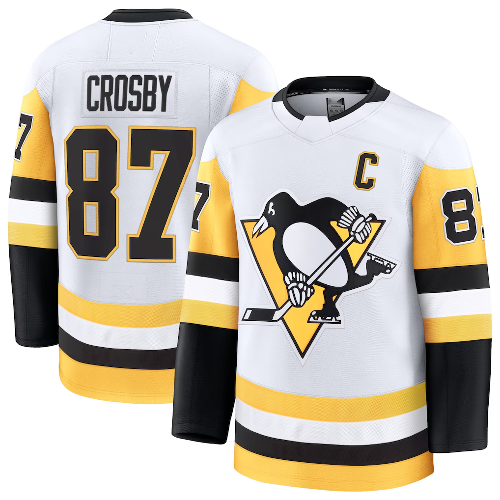 Yuxns P.Penguins #87 Sidney Crosby White Away Premium Jerseys
