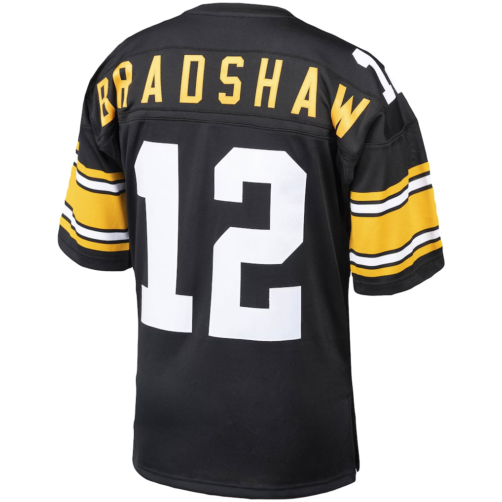 Yuxns P.Steelers #12 Terry Bradshaw Mitchell & Ness Black Authentic Throwback Retired Player Puhic  Stitched Jerseys