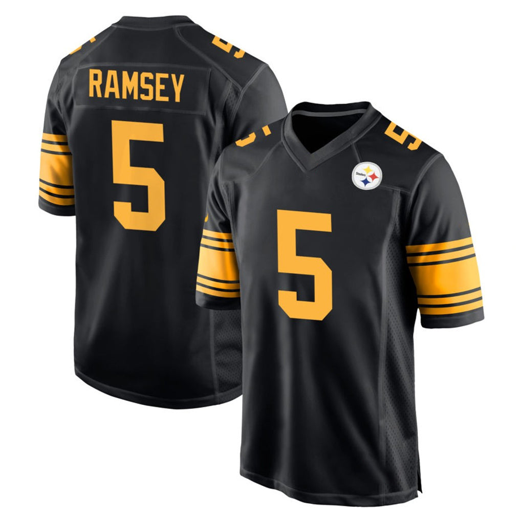 Yuxns P.Steelers #5 Jalen Ramsey Player Black Color Rush Home Game Stitched Jerseys