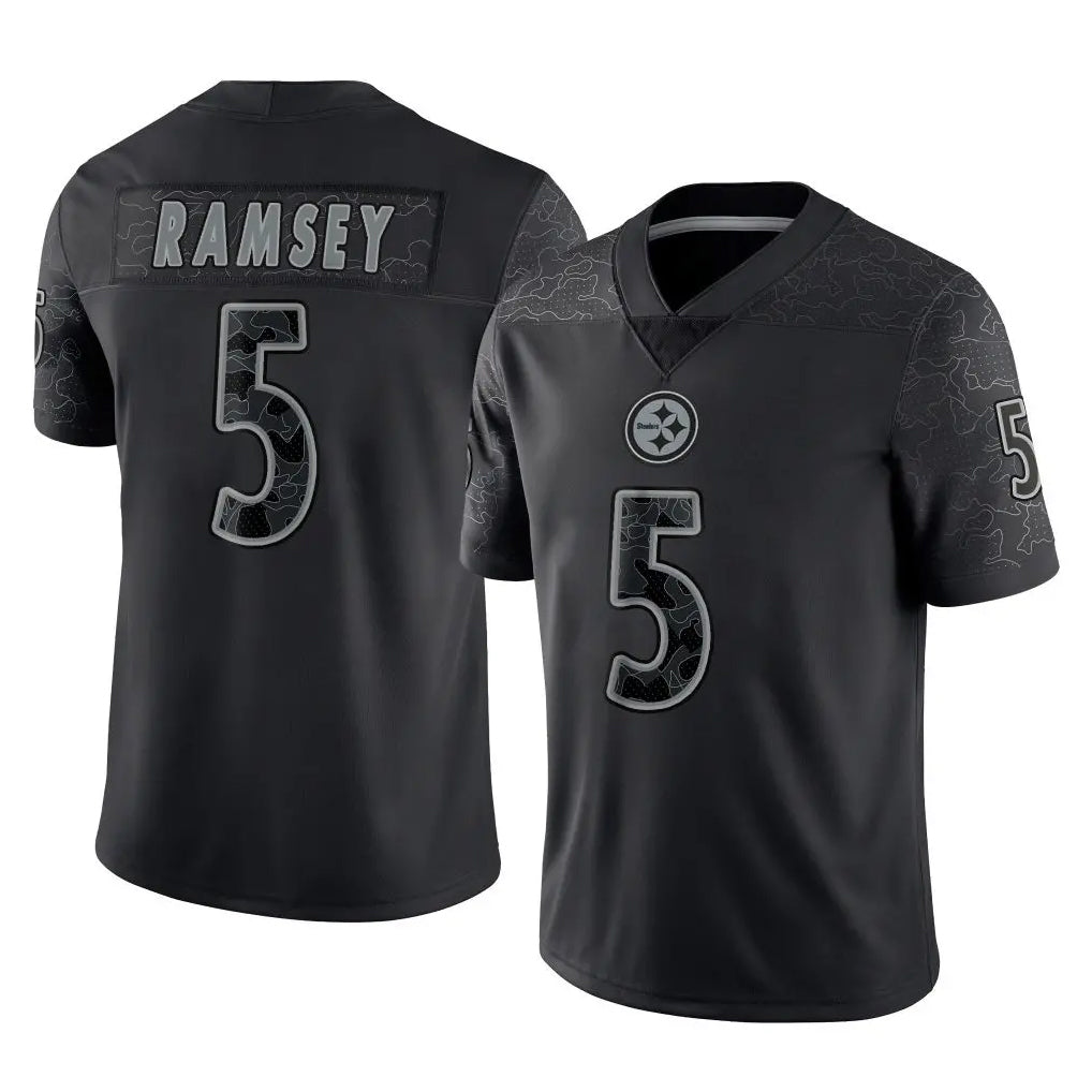 Yuxns P.Steelers #5 Jalen Ramsey Player Black Reflective Limited Home Game Stitched Jerseys