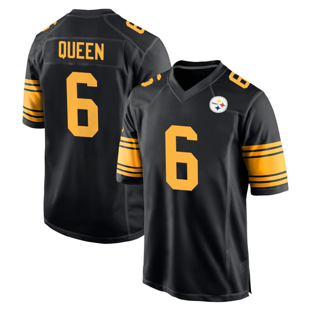 Yuxns P.Steelers #6 Patrick Queen Player Black Color Rush Home Game Stitched Jerseys