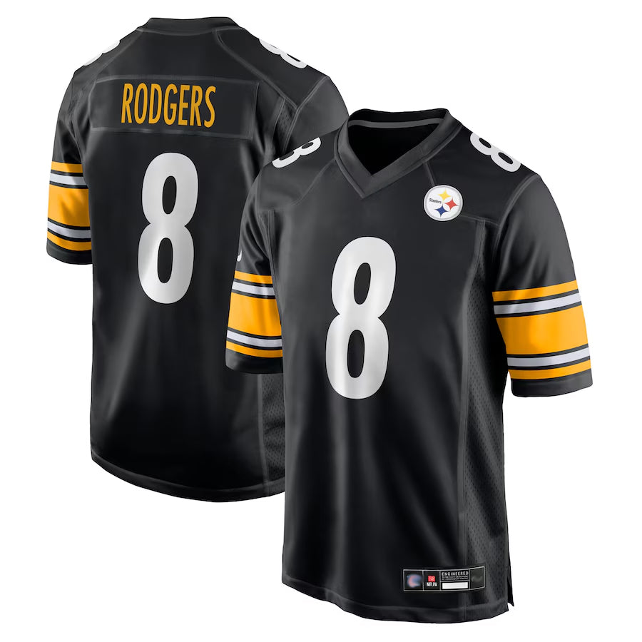 Yuxns P.Steelers #8 Aaron Rodgers Player Black Replica Game Stitched Jerseys