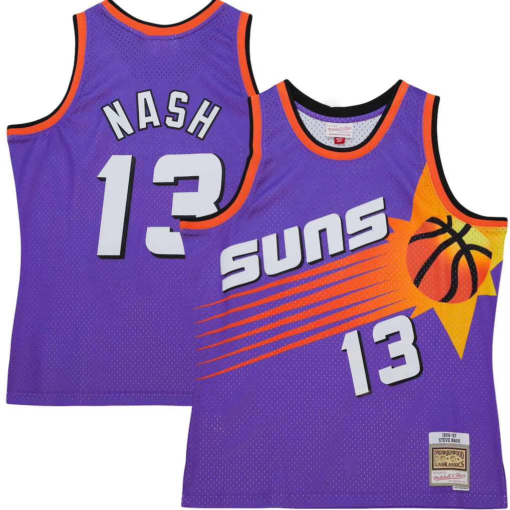 Yuxns P.Suns #13 Steve Nash Mitchell & Ness Purple Hardwood Classics 199697 Tropical Swingman Stitched Jerseys