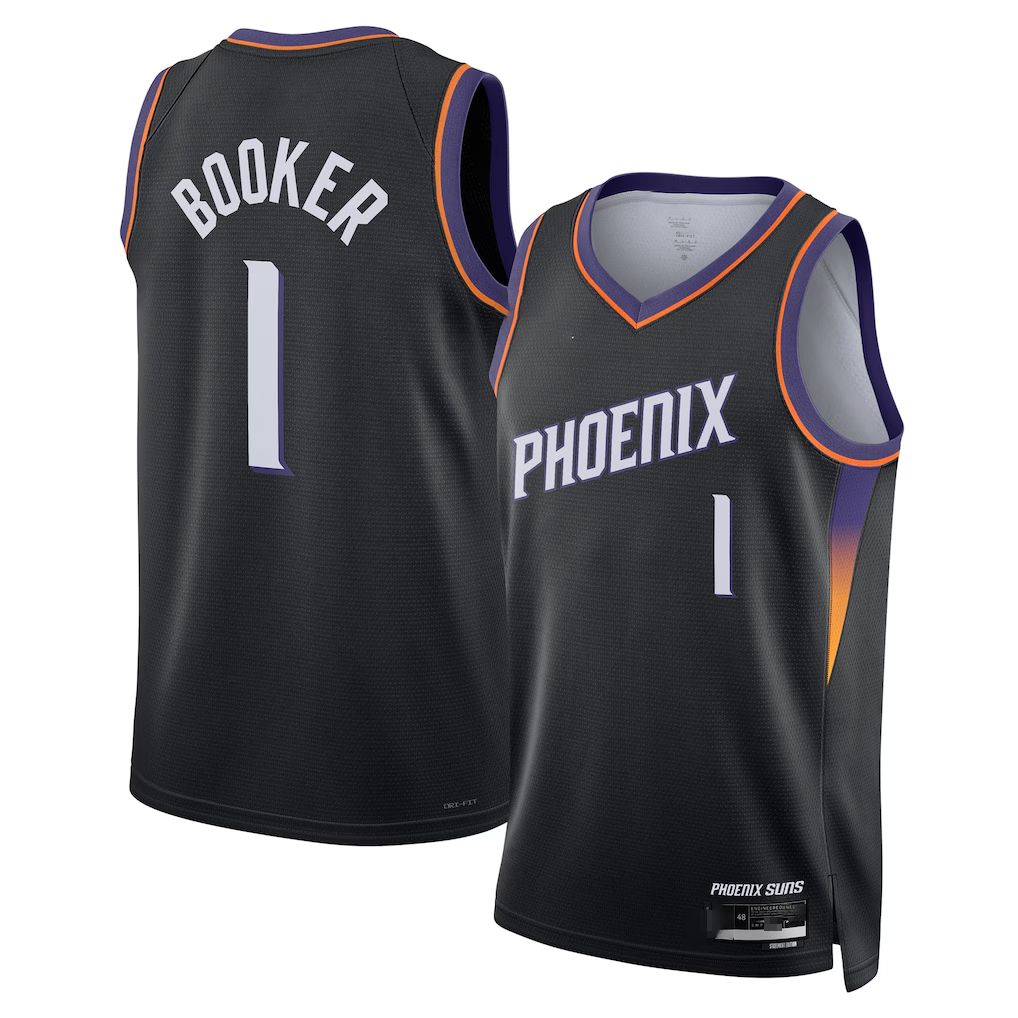 Yuxns P.Suns #1 Devin Booker Black Swingman Stitched Jerseys- Statement Edition