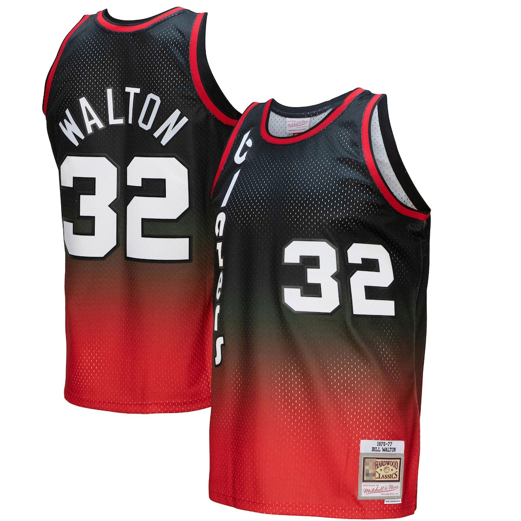 Yuxns PT.Blazers #32 Bill Walton Mitchell & Ness RedBlack 197677 Hardwood Classics Fadeaway Swingman Player Stitched Jerseys