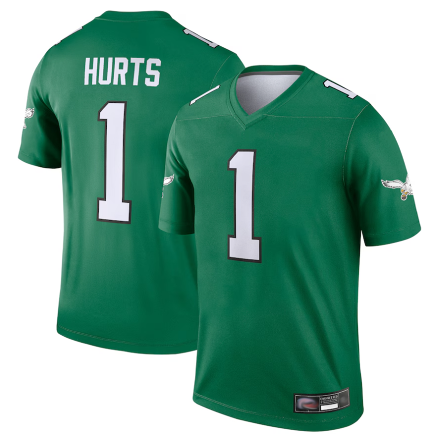 Yuxns P,Eagles #1 Jalen Hurts Player Kelly Green Legend Baseball Stitched Jerseys