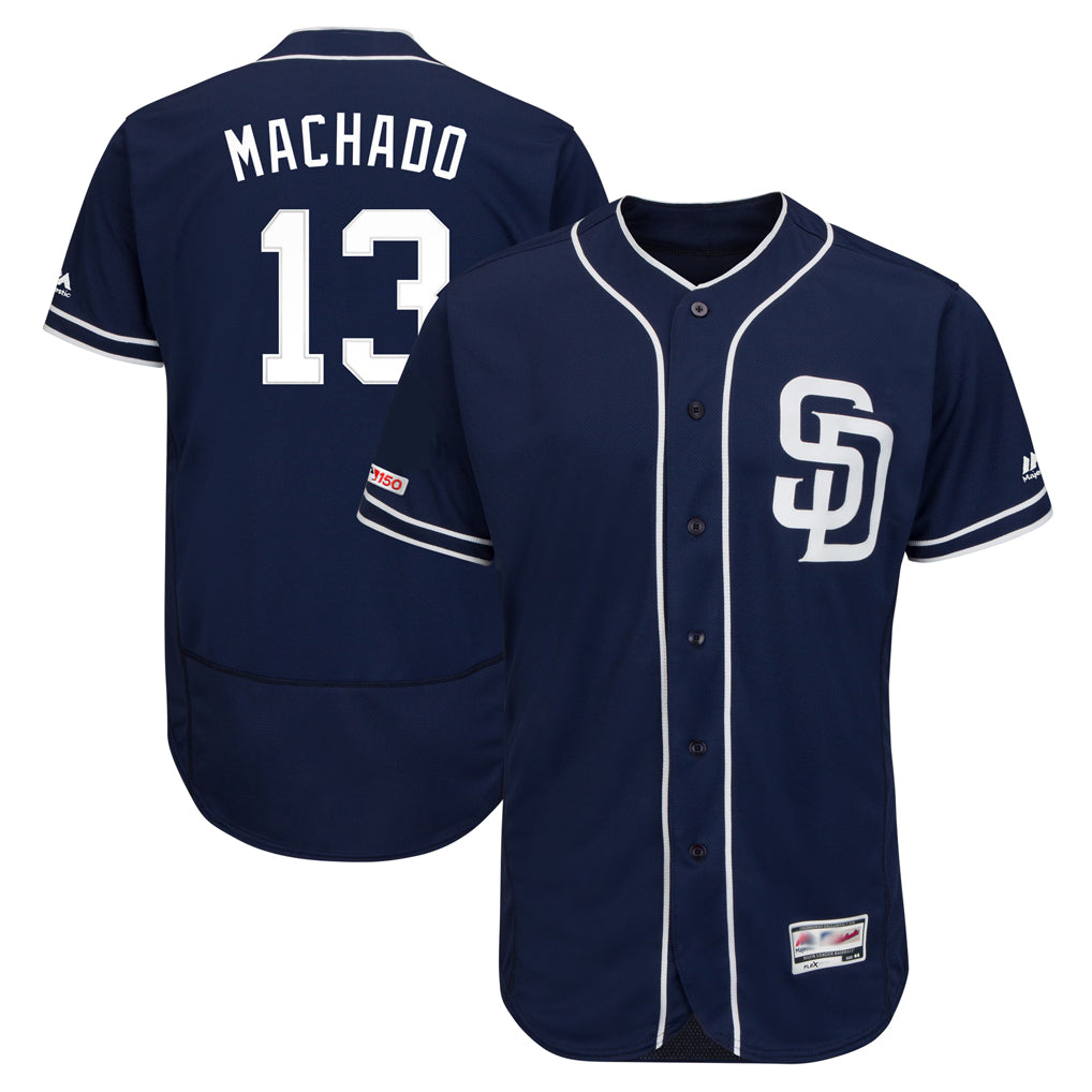 Yuxns S.Diego Padres #13 Manny Machado Player Navy Majestic Patch Flex Base Game Stitched Jerseys