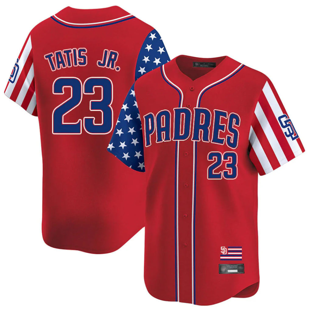 Yuxns S.Diego Padres #23 Fernando Tatis Jr Player Red Independence Day Home Limited Stitched Jerseys