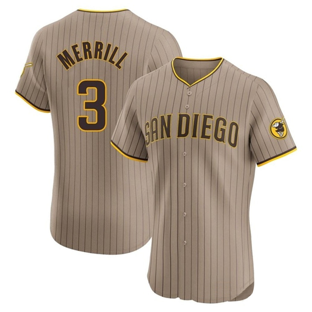 Yuxns S.Diego Padres #3 Jackson Merrill Player Khaki Home Limited Elite Stitched Jerseys