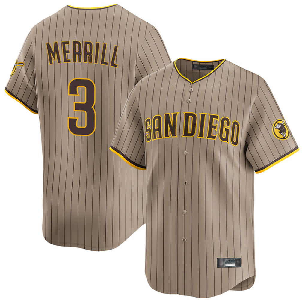 Yuxns S.Diego Padres #3 Jackson Merrill Player Khaki Home Limited Stitched Jerseys