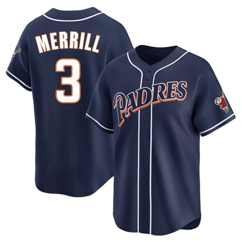 Yuxns S.Diego Padres #3 Jackson Merrill Player Navy Cooperstown Collection Limited Home Stitched Jerseys