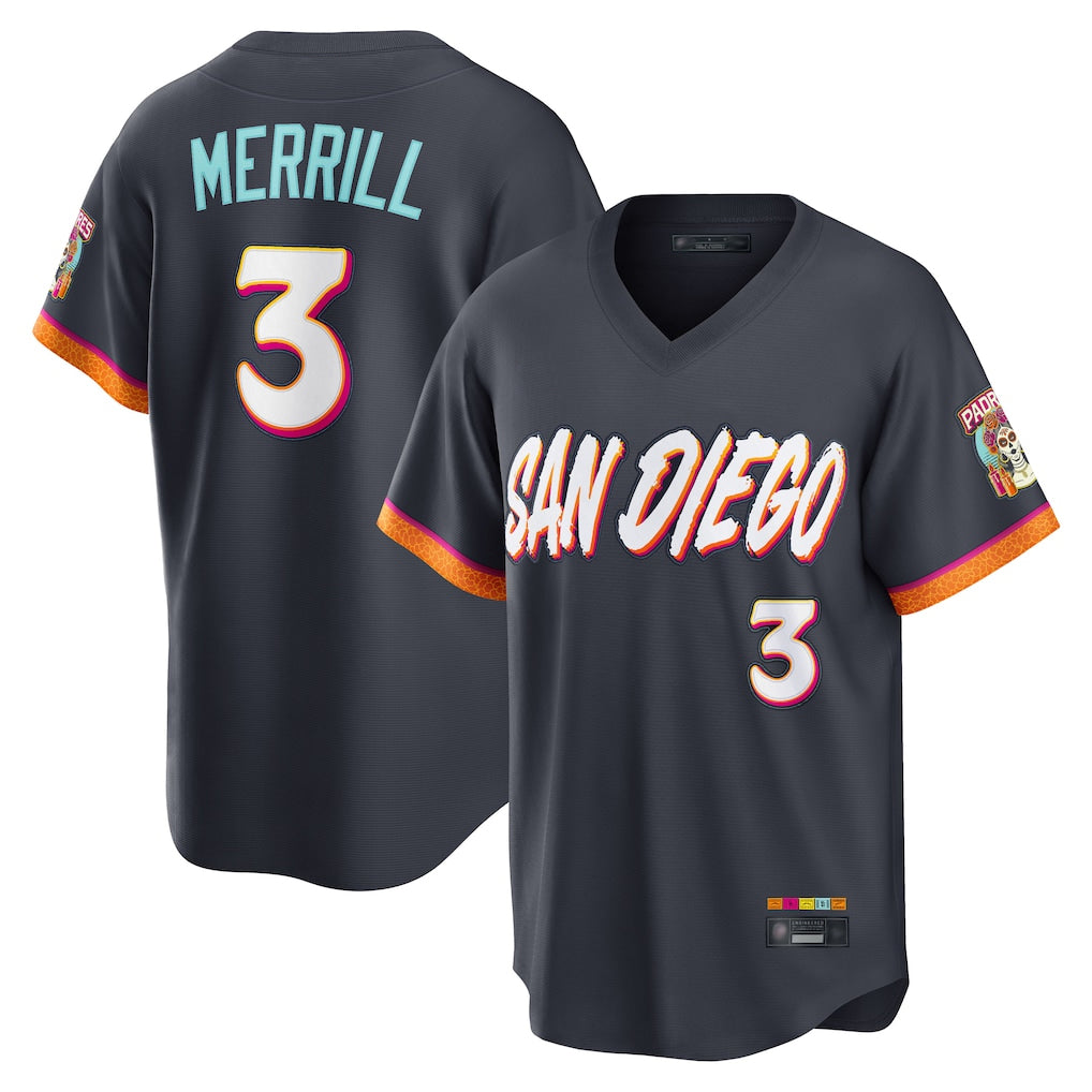 Yuxns S.Diego Padres #3 Jackson Merrill Player Obsidian 2026 City Connect Home Limited T-shirt Stitched Jerseys