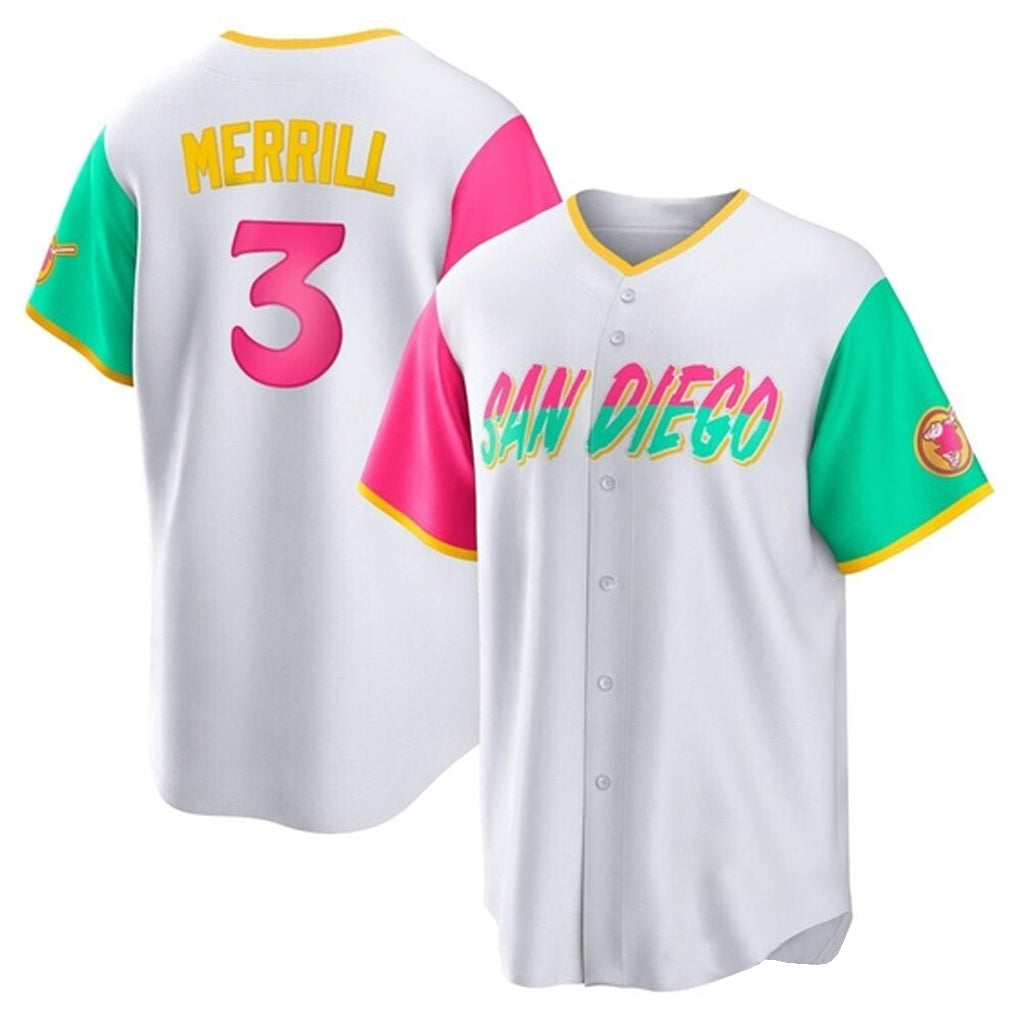 Yuxns S.Diego Padres #3 Jackson Merrill Player White City Connect Home Game Stitched Jerseys