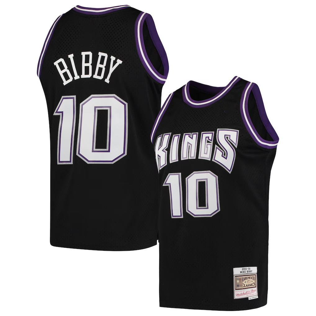 Yuxns S.Kings #10 Mike Bibby Mitchell & Ness Black Hardwood Classics Swingman Stitched Jerseys