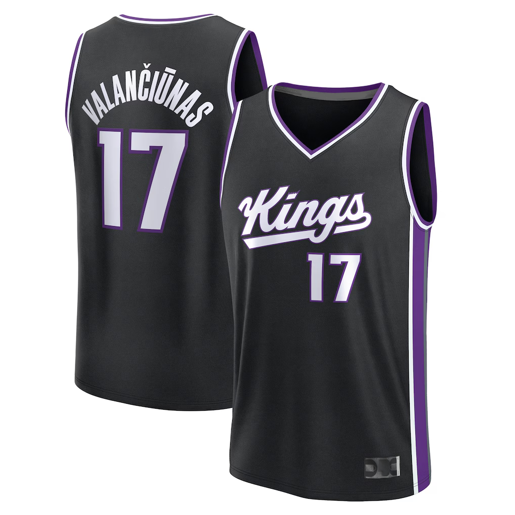 Yuxns S.Kings #17 Jonas Valan?i¨±nas Black Fast Break Replica Stitched Jerseys- Icon Edition