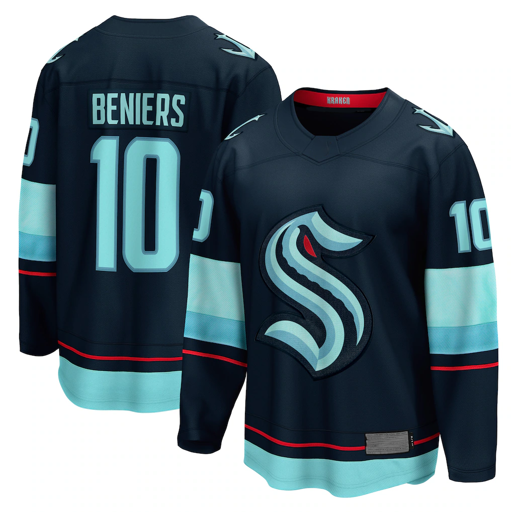 Yuxns S.Kraken #10 Matty Beniers Deep Sea Blue Premier Breakaway Player Jerseys
