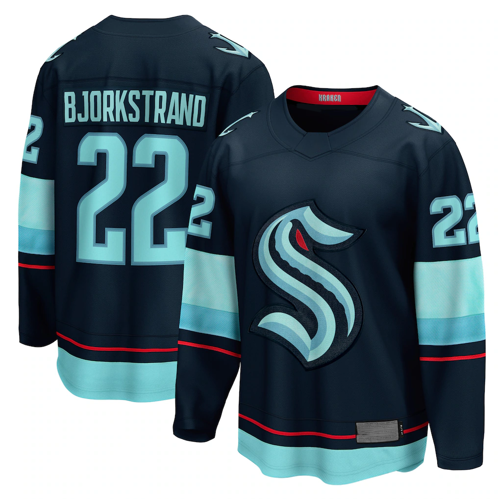 Yuxns S.Kraken #22 Oliver Bjorkstrand Deep Sea Blue Home Breakaway Player Jerseys