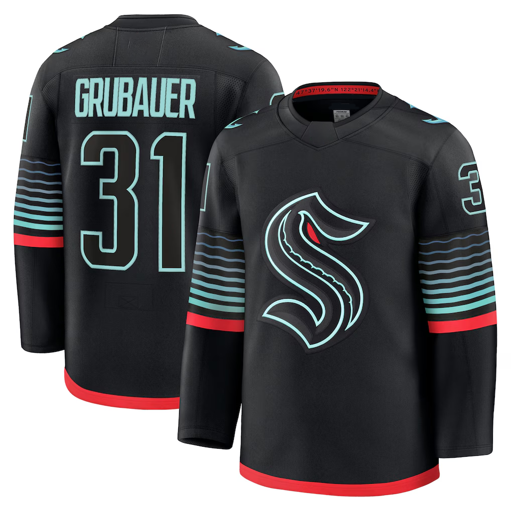 Yuxns S.Kraken #31 Philipp Grubauer Black Alternate Premium Player Jerseys