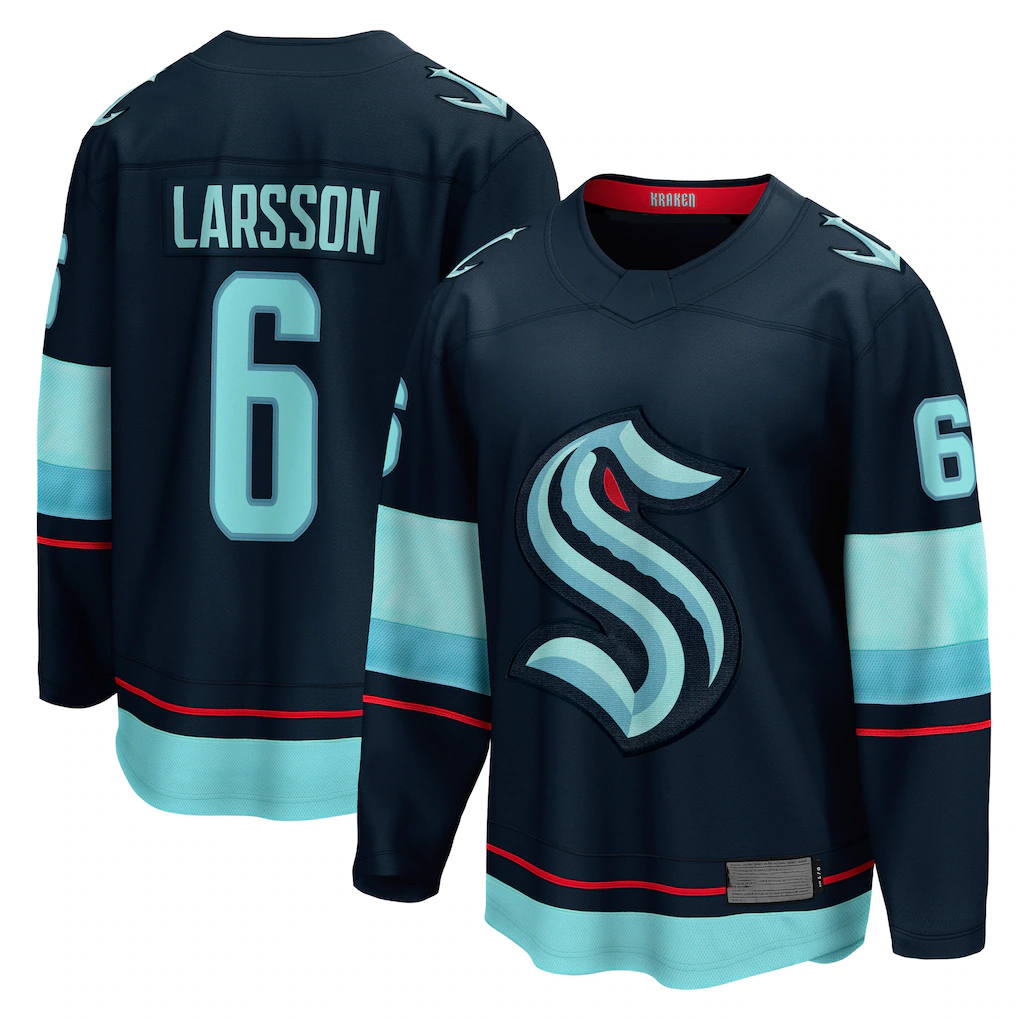 Yuxns S.Kraken #6 Adam Larsson Deep Sea Blue Home Breakaway Player Jerseys