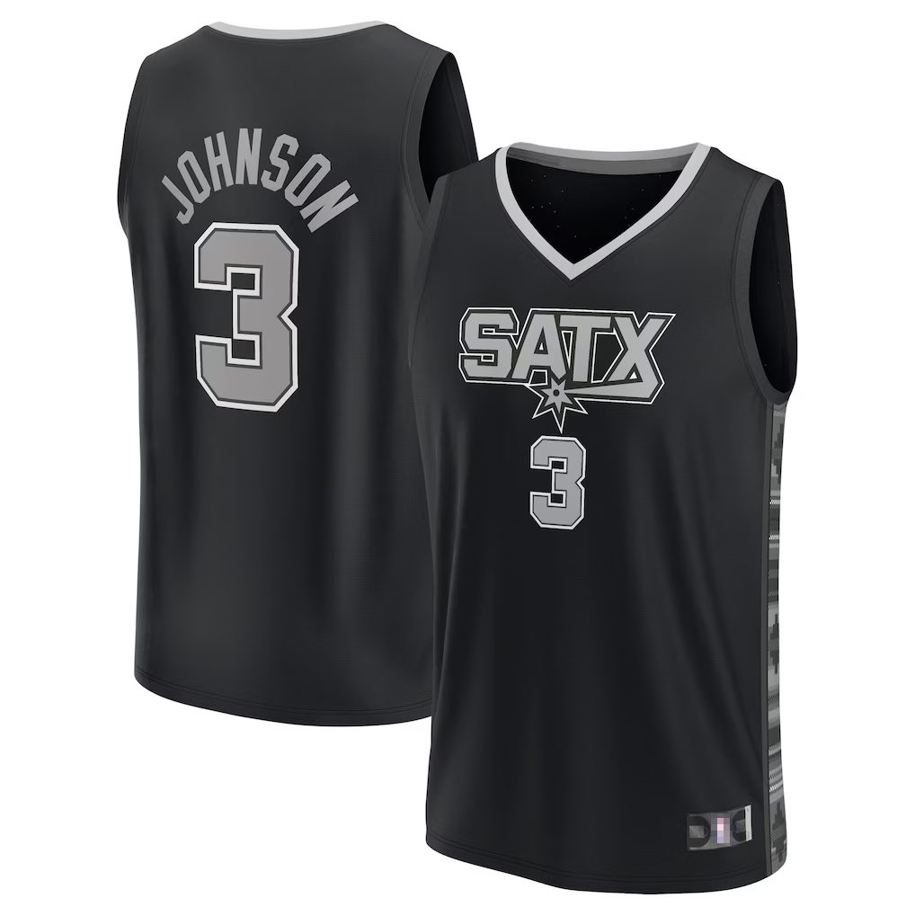 Yuxns SA.Spurs #3 Keldon Johnson Black Fast Break Replica Player Stitched Jerseys- Statement Edition