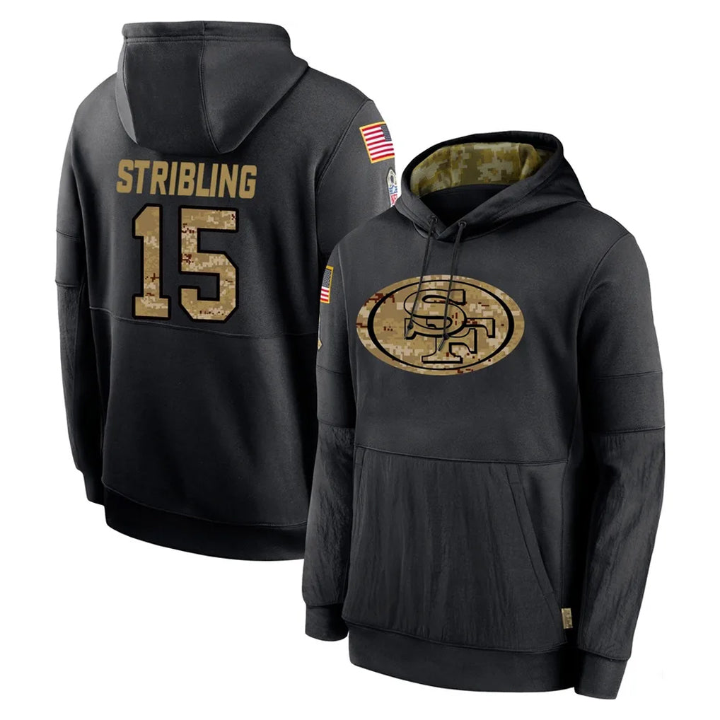 Yuxns SF.49ers #15 De'Zhaun Stribling Player Black Salute to Service Sideline Performance Pullover Hoodies Home Game Stitched Jerseys