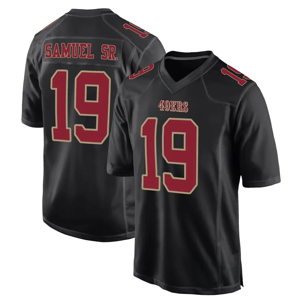 Yuxns SF.49ers #19 Deebo Samuel Sr. Player Black Fashion Home Game Stitched Jerseys