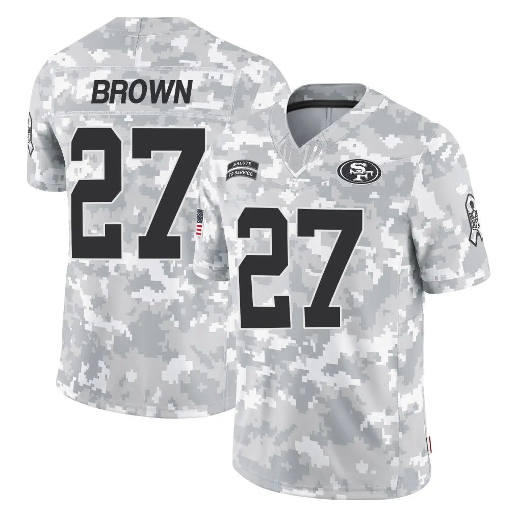 Yuxns SF.49ers #27 Ji'Ayir Brown Player Arctic Camo Limited Salute To Service Home Game Stitched Jerseys